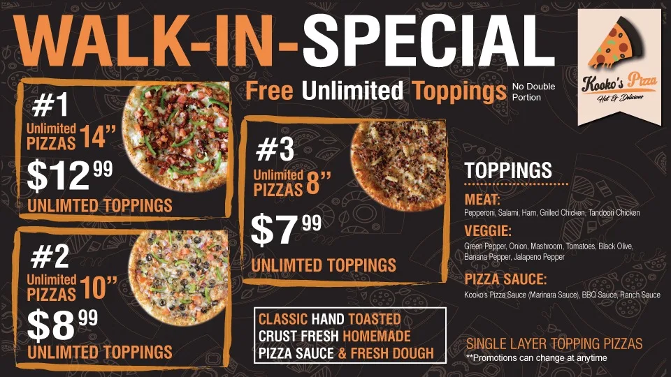Menu, KOOKO'S PIZZA