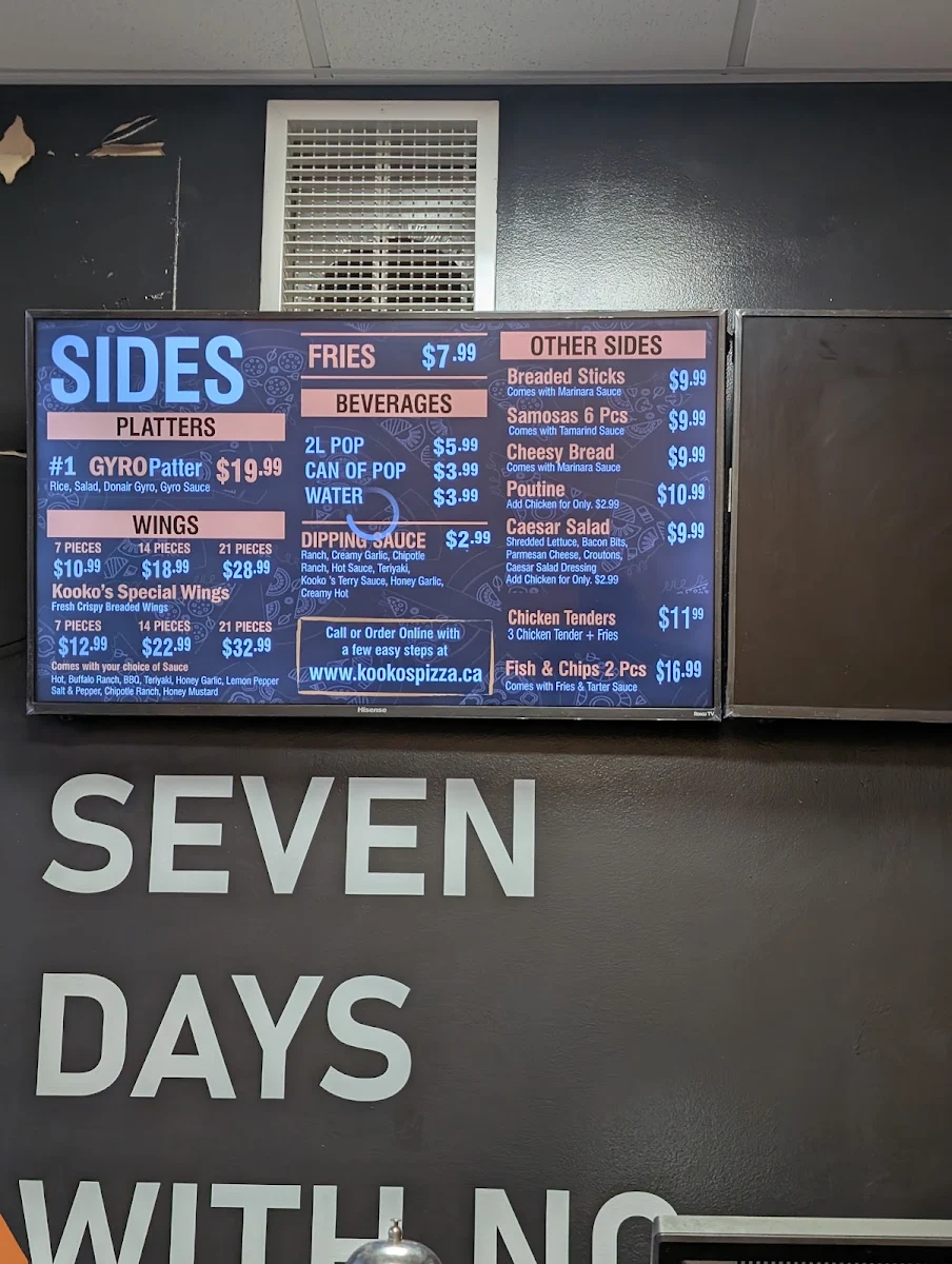 Menu, KOOKO'S PIZZA