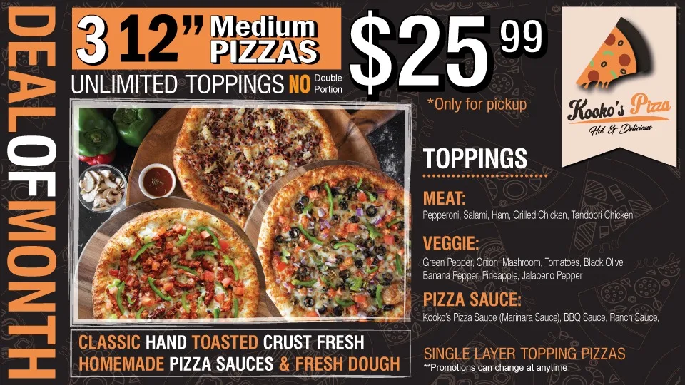 Menu, KOOKO'S PIZZA