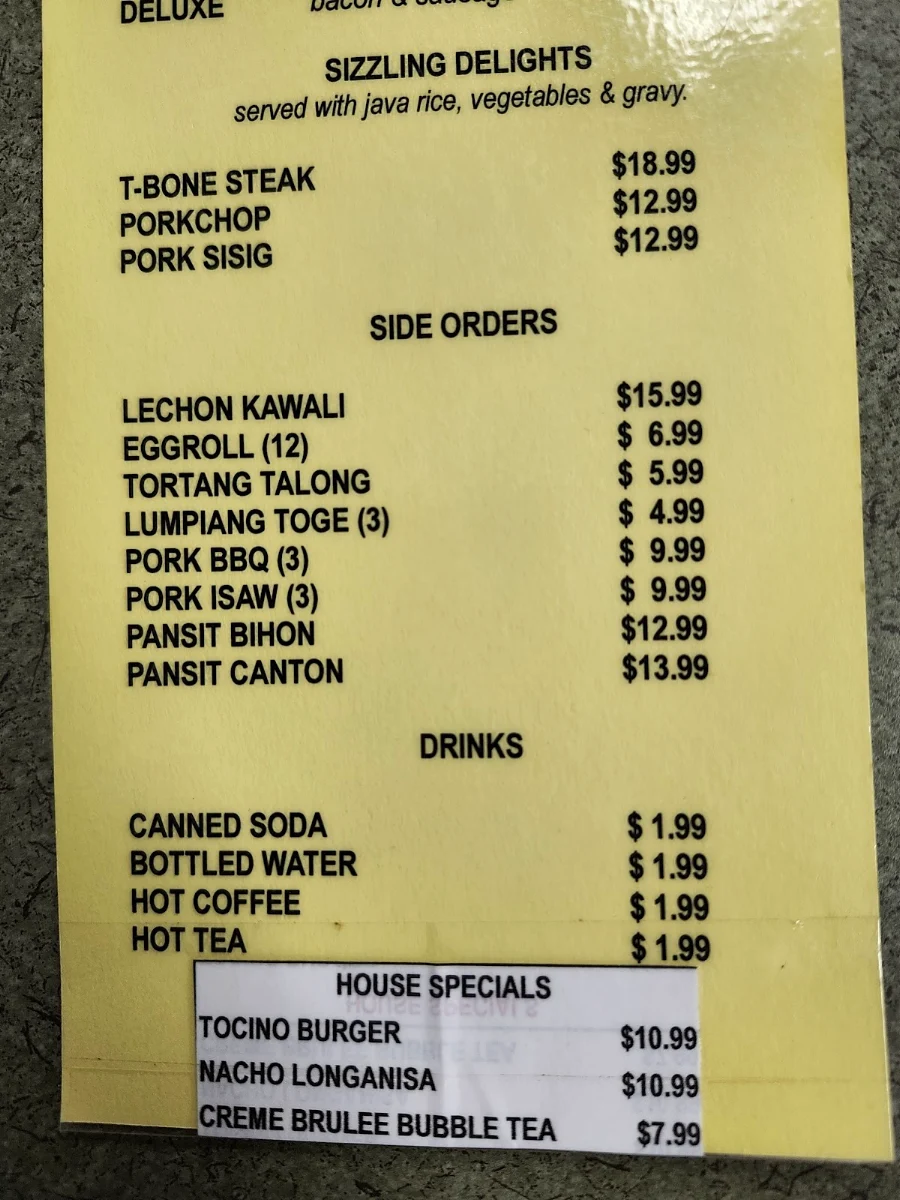 Menu, Kalan Restaurant and Catering Services