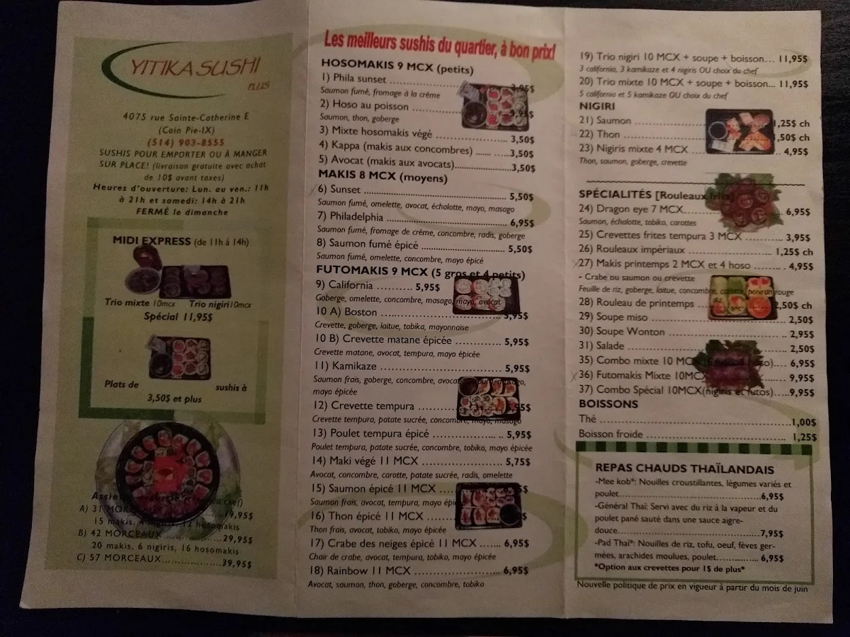 Menu, Sushi Plus Yitika