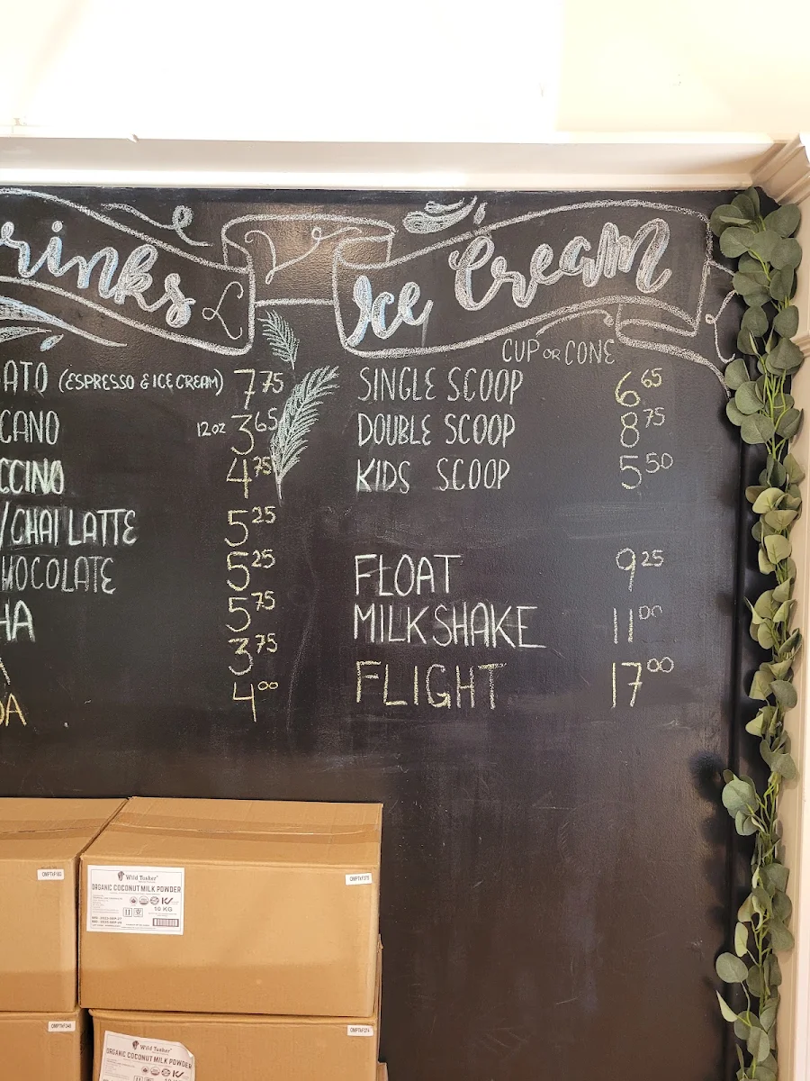 Menu, Blue Spruce Ice Cream