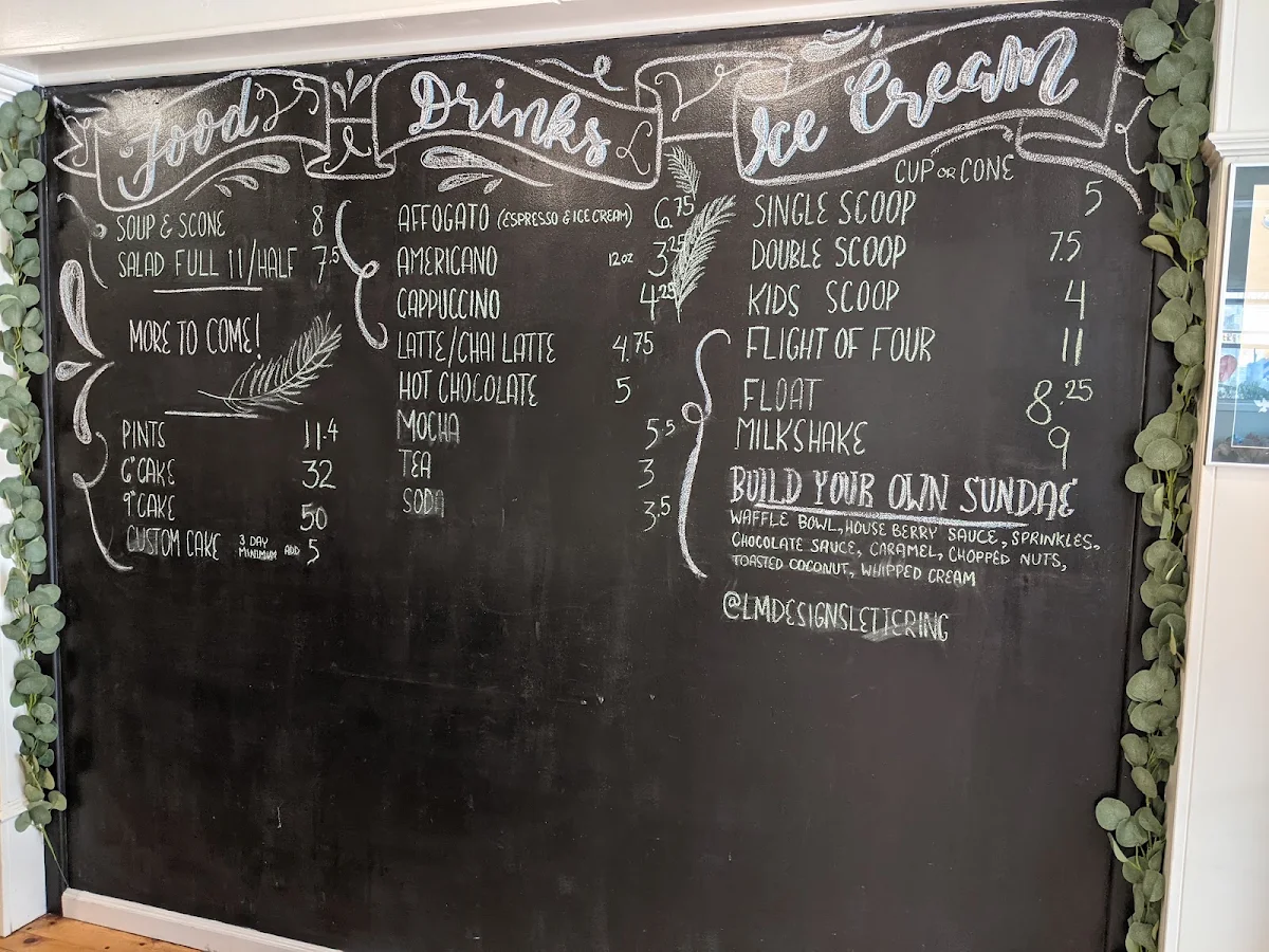 Menu, Blue Spruce Ice Cream