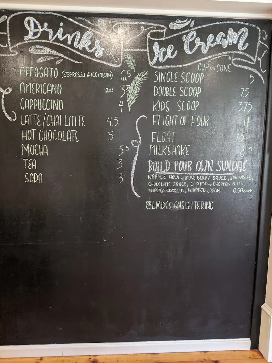 Menu, Blue Spruce Ice Cream