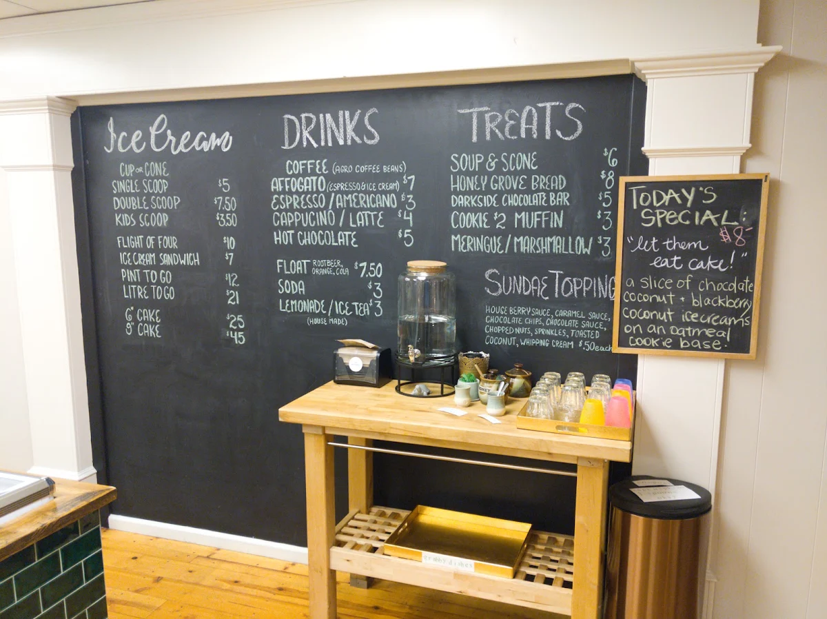 Menu, Blue Spruce Ice Cream
