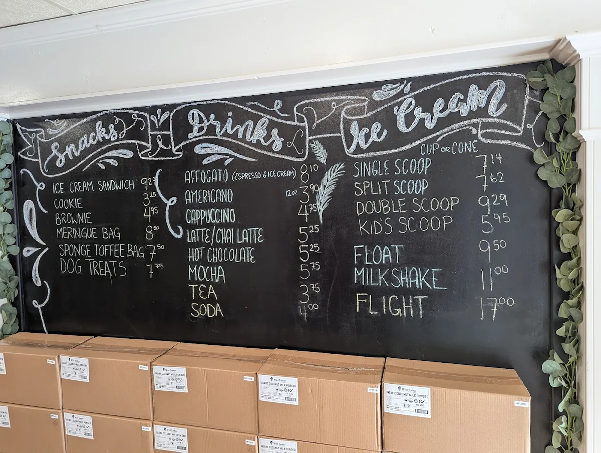 Menu, Blue Spruce Ice Cream