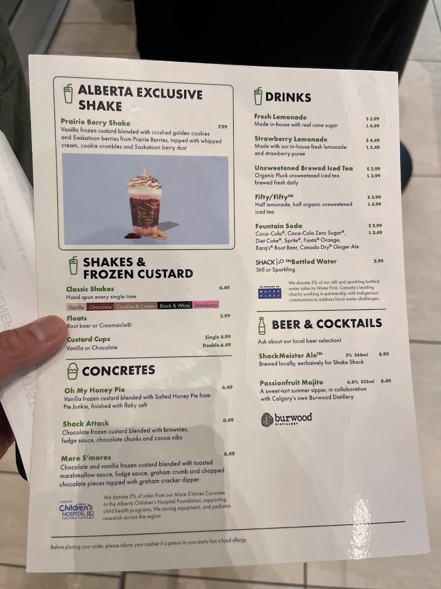 Menu, Shake Shack - CF Chinook Centre