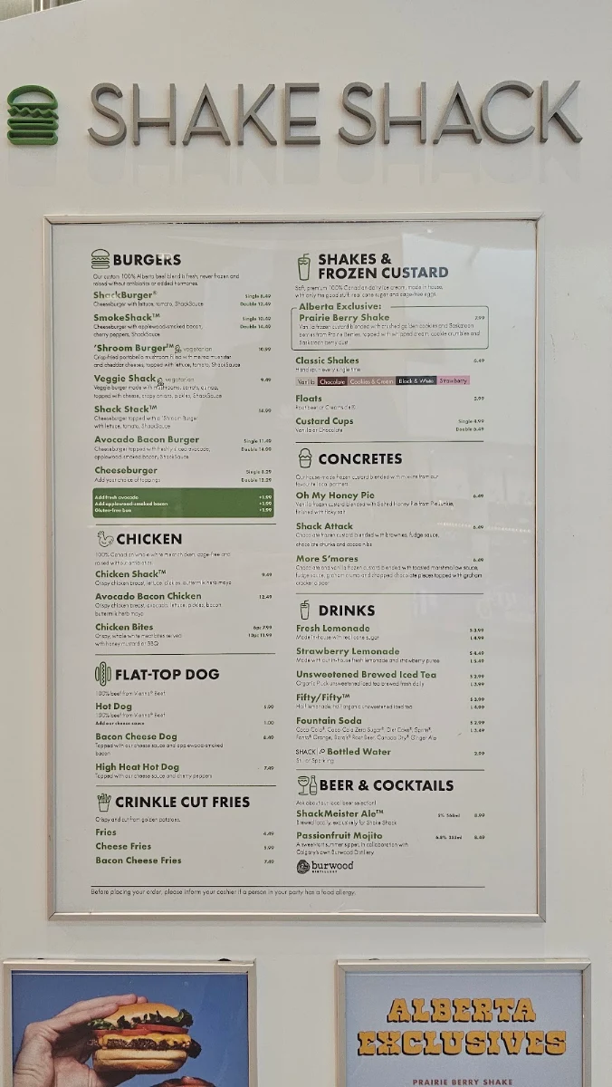 Menu, Shake Shack - CF Chinook Centre