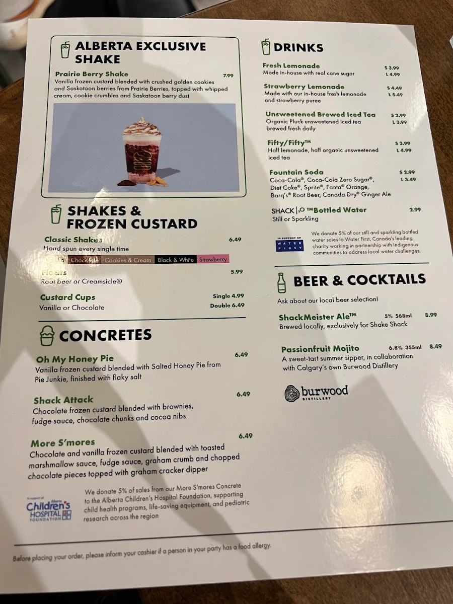Menu, Shake Shack - CF Chinook Centre