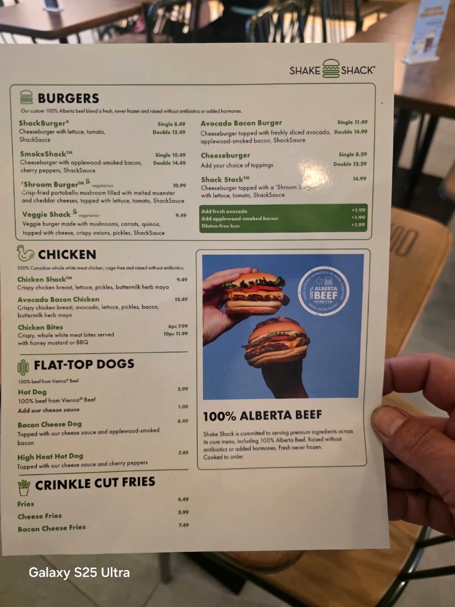 Menu, Shake Shack - CF Chinook Centre