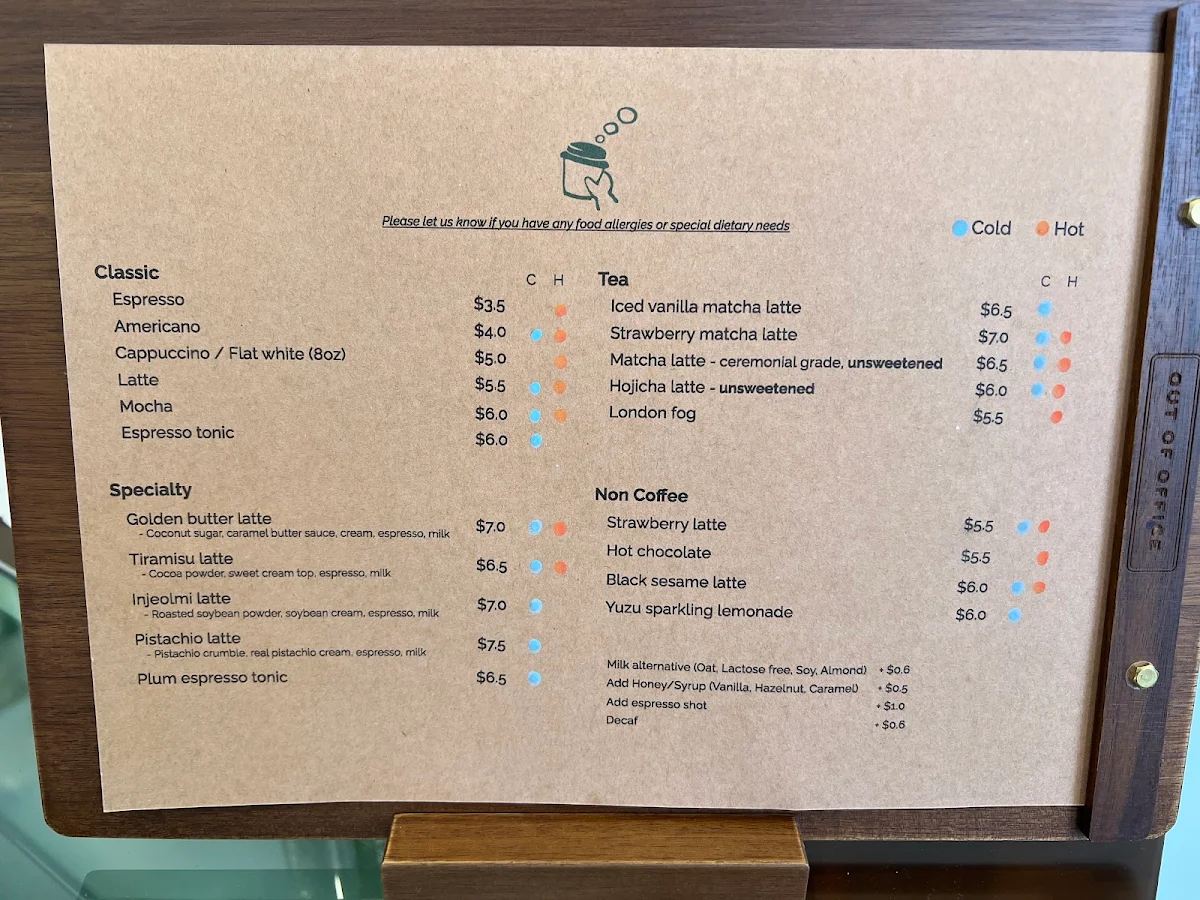 Menu, OUT OF OFFICE COFFEE + BAKERY