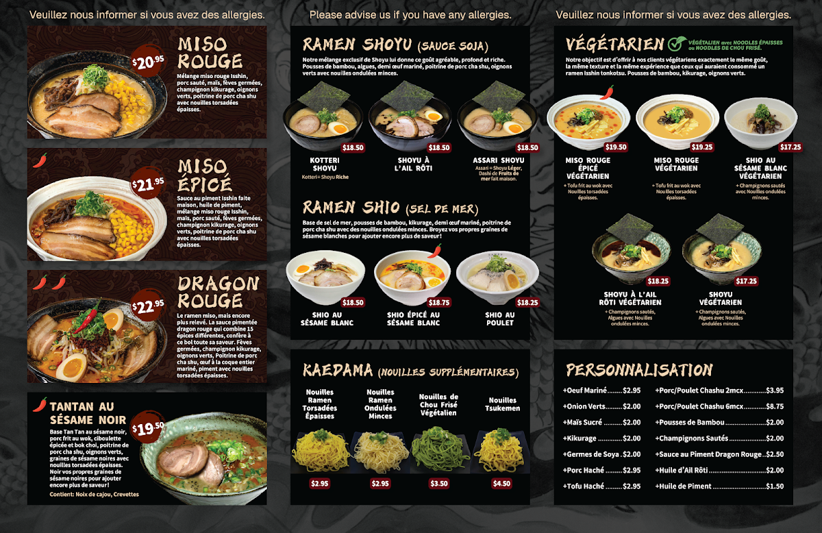Menu, Ramen Isshin Ste Therese