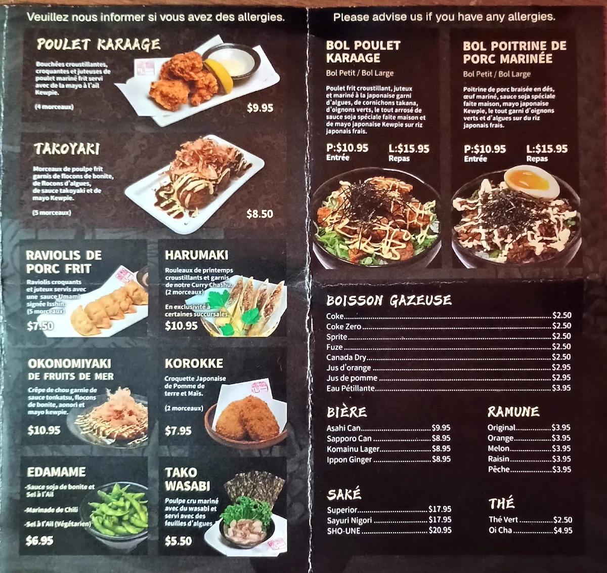 Menu, Ramen Isshin Ste Therese