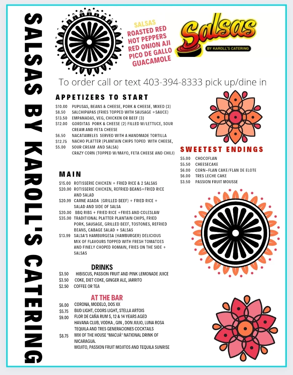 Menu, Salsas by Karoll's Catering