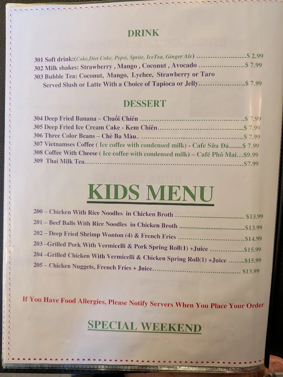 Menu, Noodle House 79