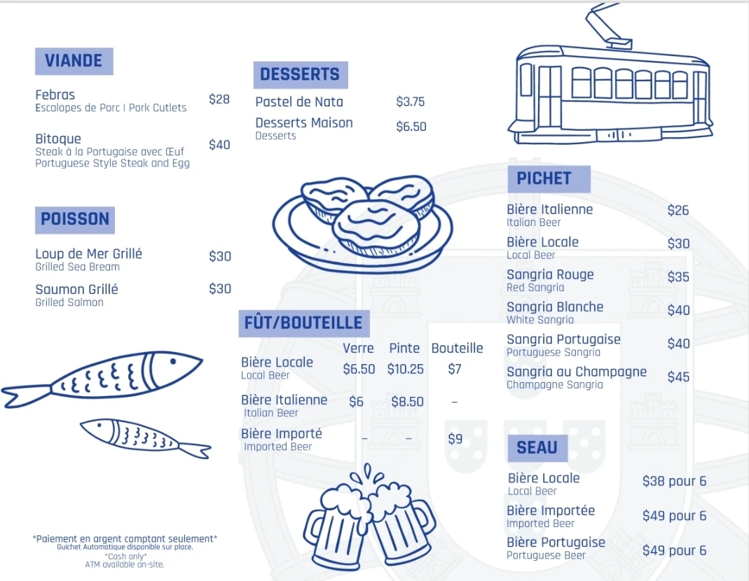 Menu, Café Central Portugais