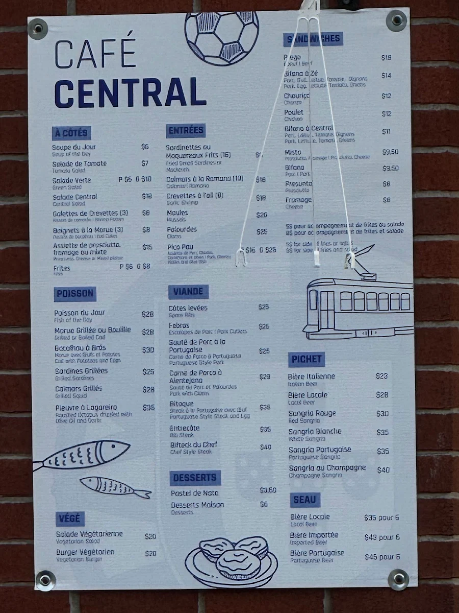 Menu, Café Central Portugais
