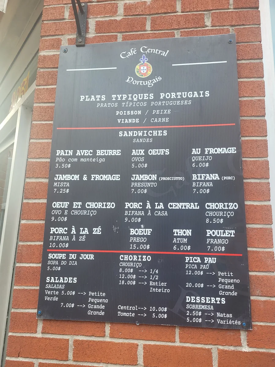 Menu, Café Central Portugais
