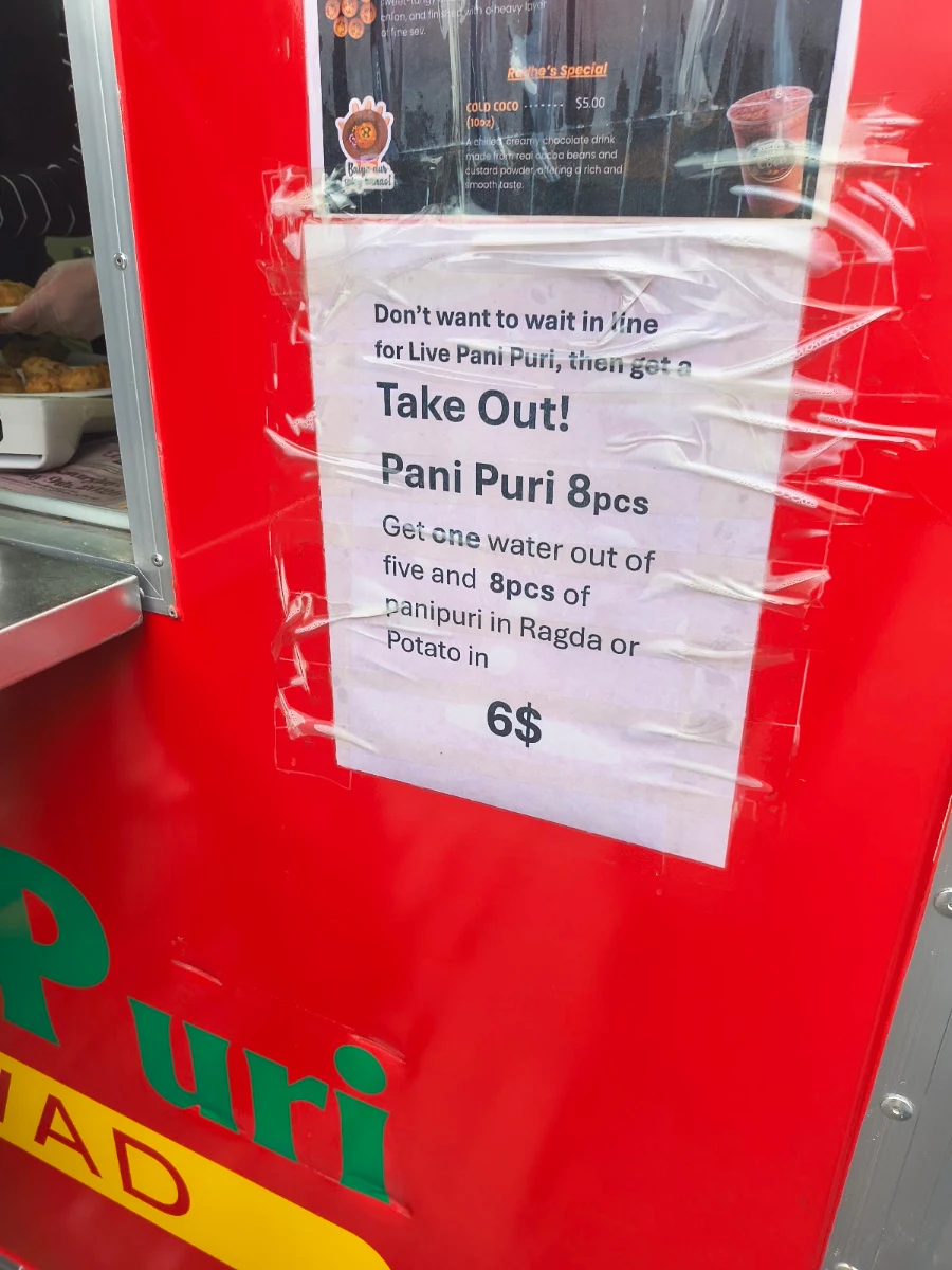Menu, Radhe Pani Puri - Scarborough
