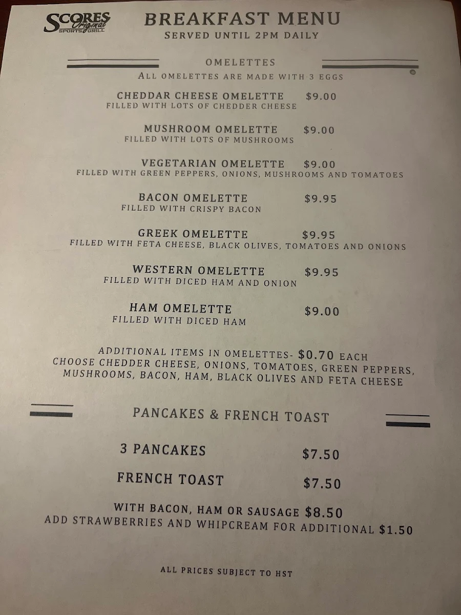 Menu, Scores Original Sports Grill