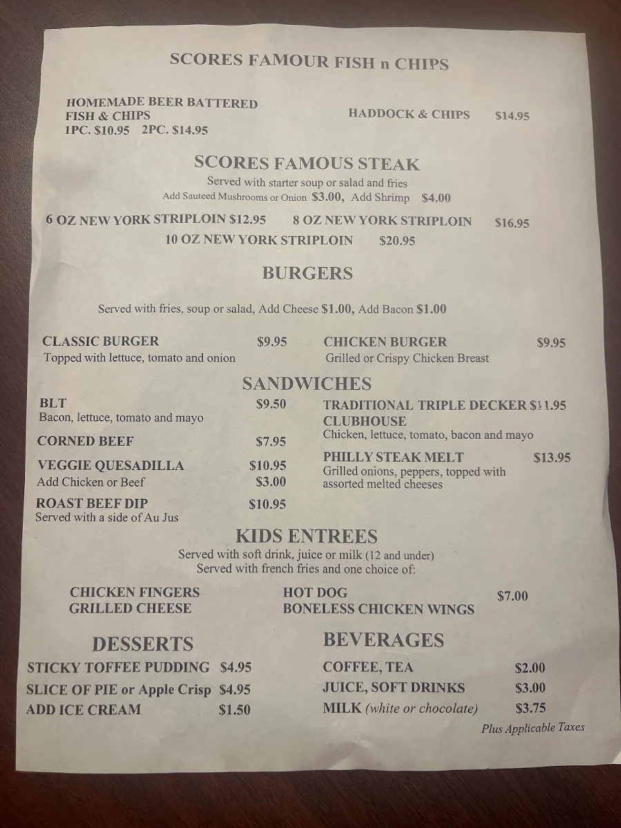 Menu, Scores Original Sports Grill