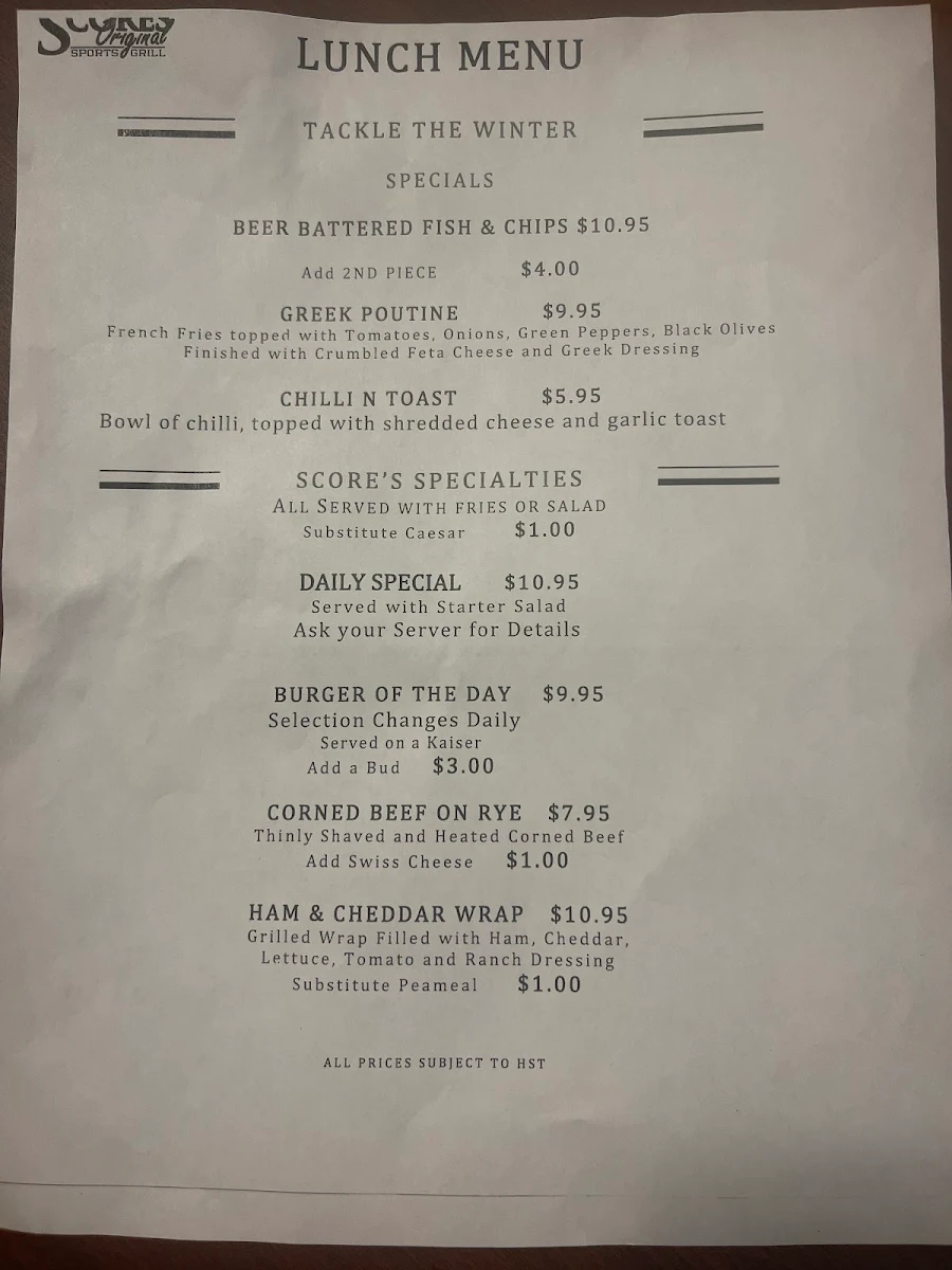 Menu, Scores Original Sports Grill