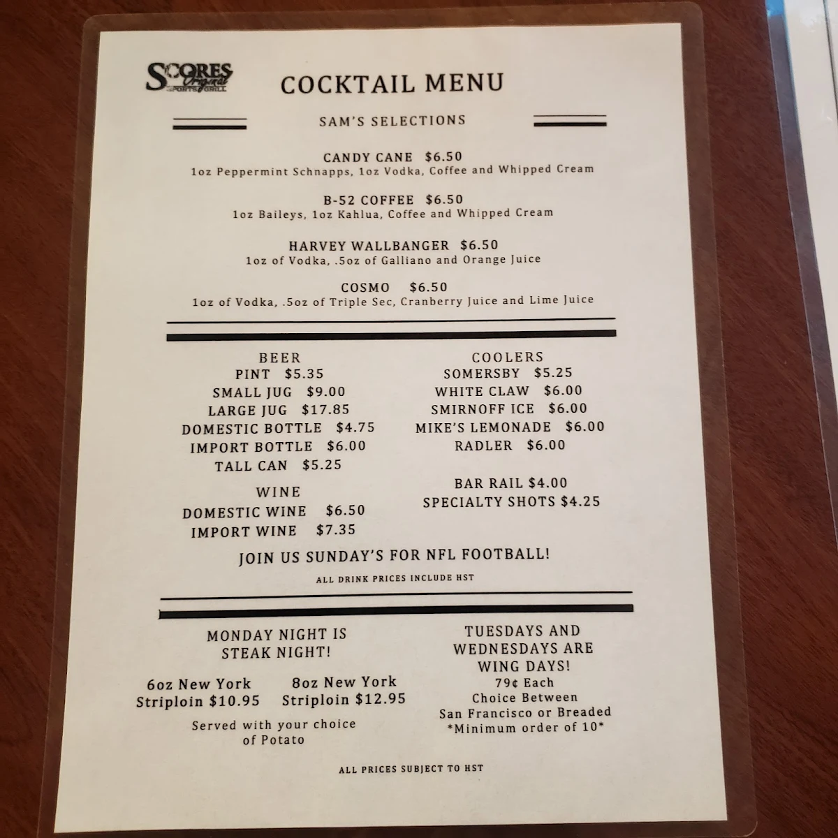Menu, Scores Original Sports Grill