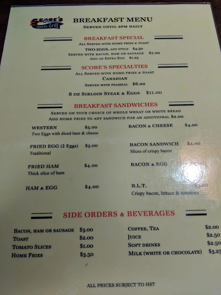 Menu, Scores Original Sports Grill