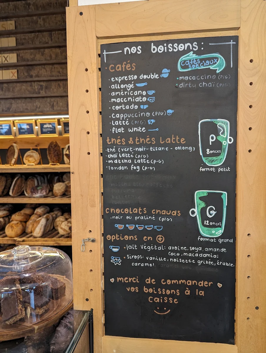 Menu, Boulangerie Le Toledo
