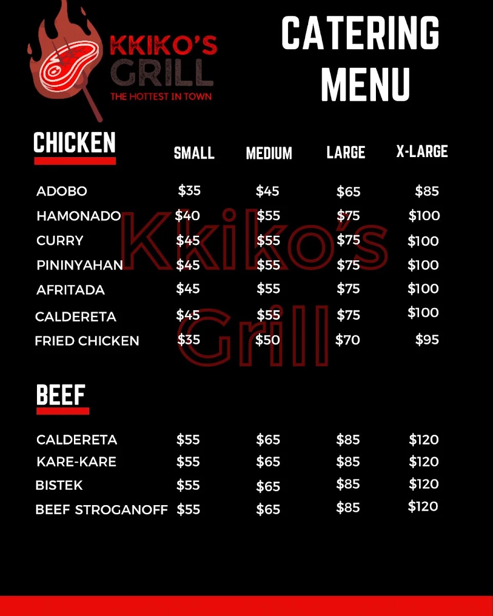 Menu, Kkiko'S Grill