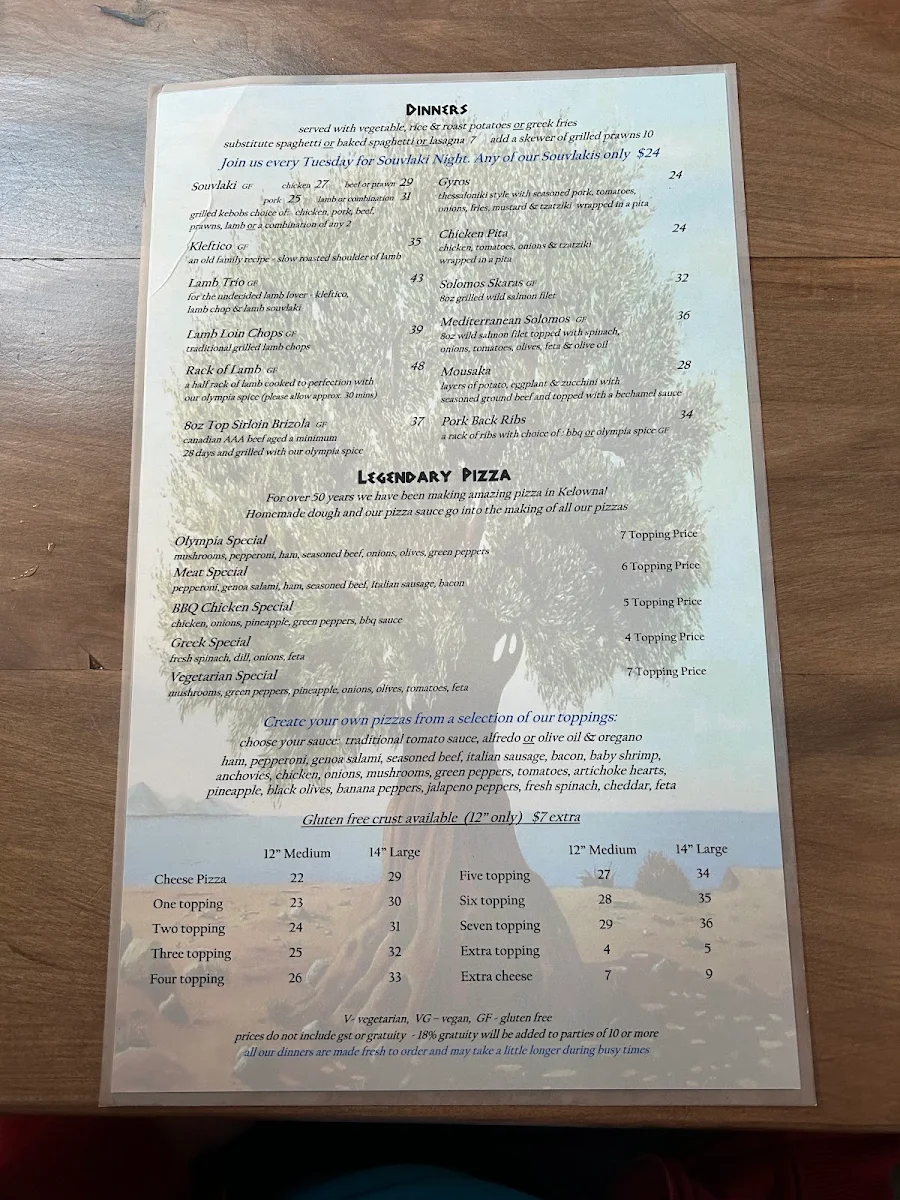 Menu, Olympia Greek Taverna