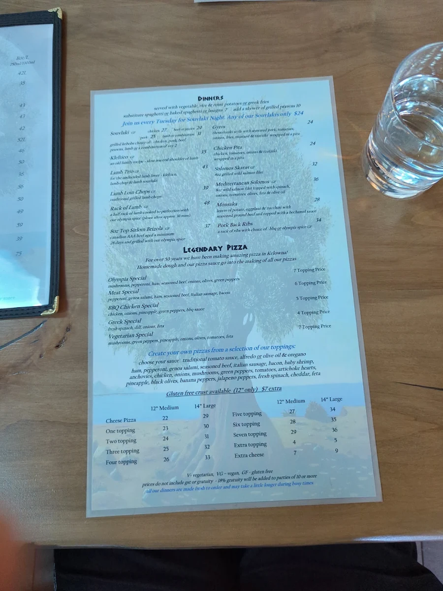 Menu, Olympia Greek Taverna