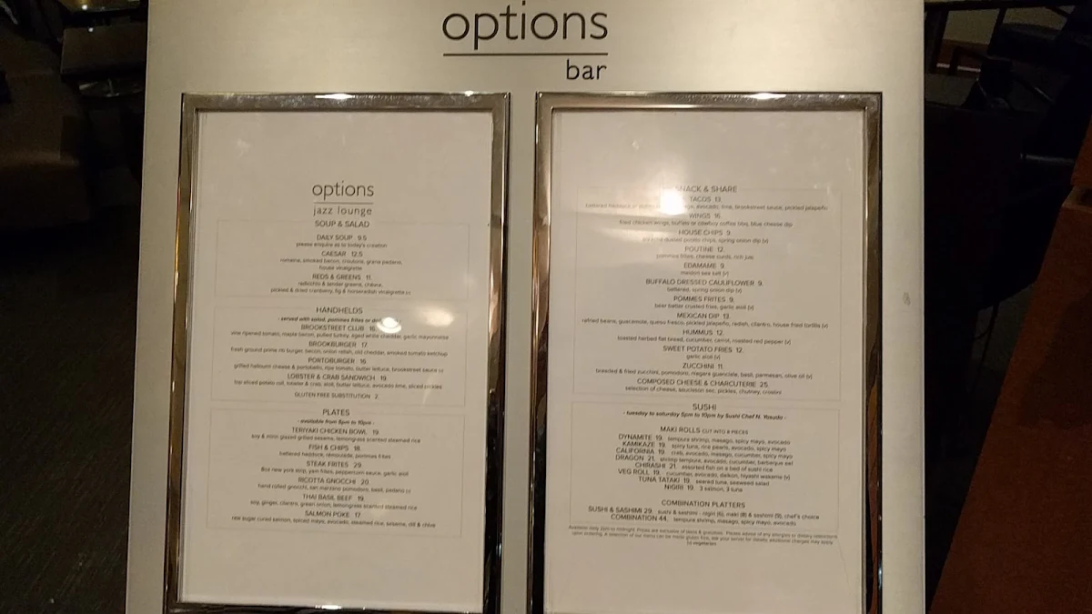 Menu, Options Jazz Lounge at Brookstreet