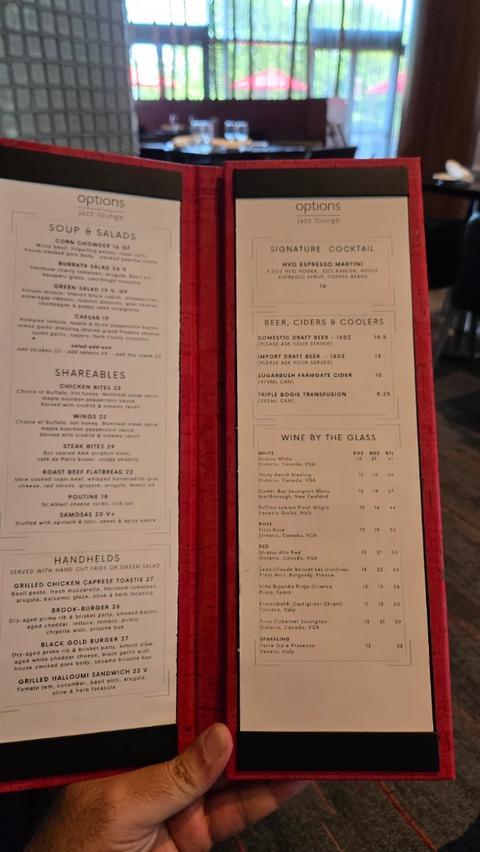 Menu, Options Jazz Lounge at Brookstreet