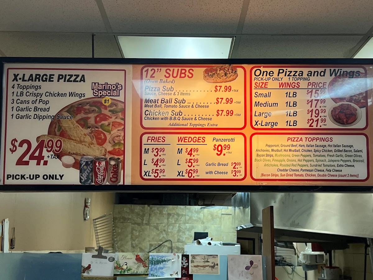 Menu, Marino Pizza And Wings