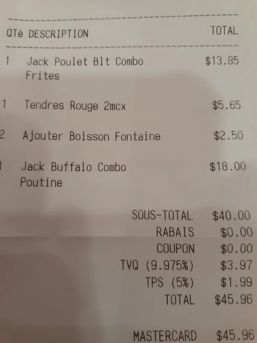Menu, Jack Le Coq