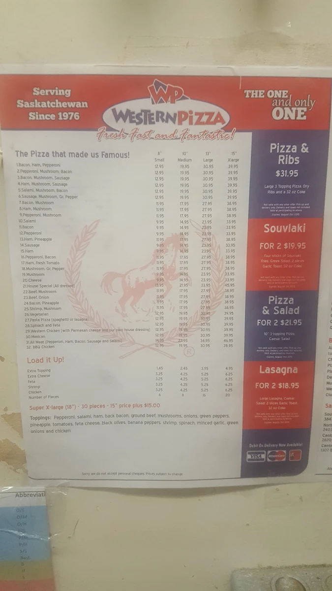 Menu, WESTERN PIZZA DOWNTOWN