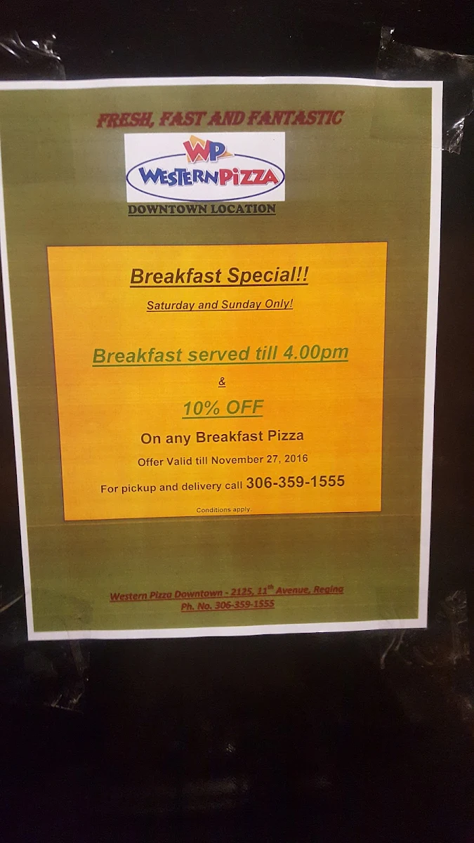 Menu, WESTERN PIZZA DOWNTOWN