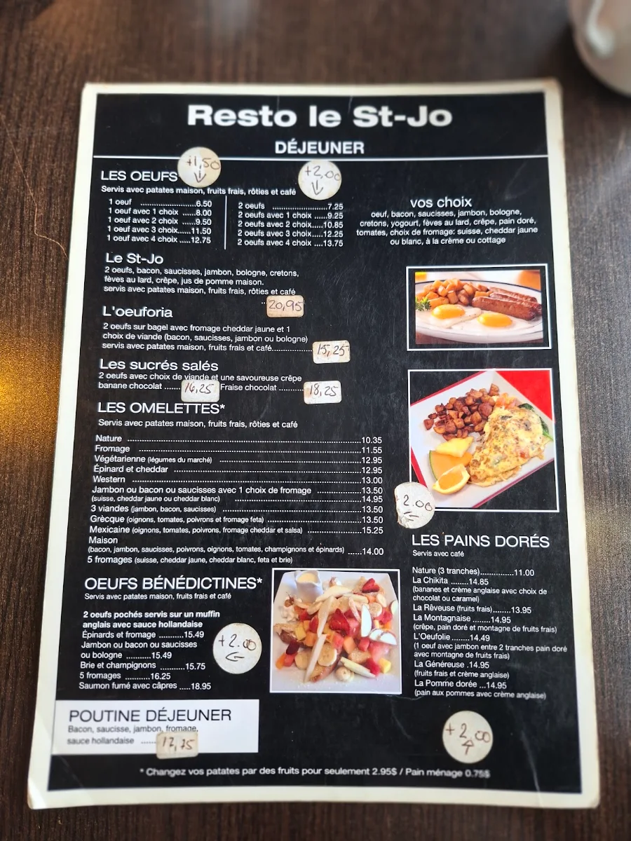 Menu, Resto Le St-Jo Inc