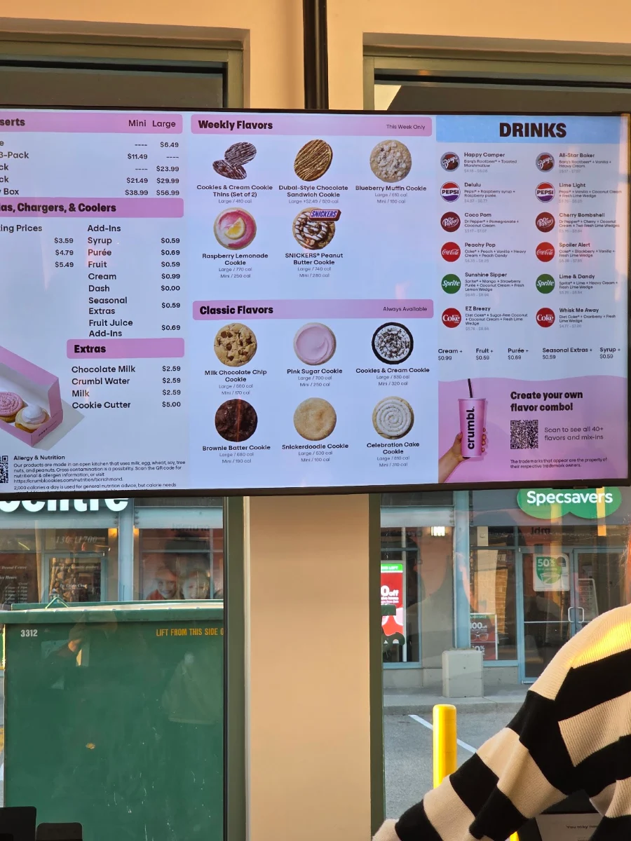 Menu, Crumbl