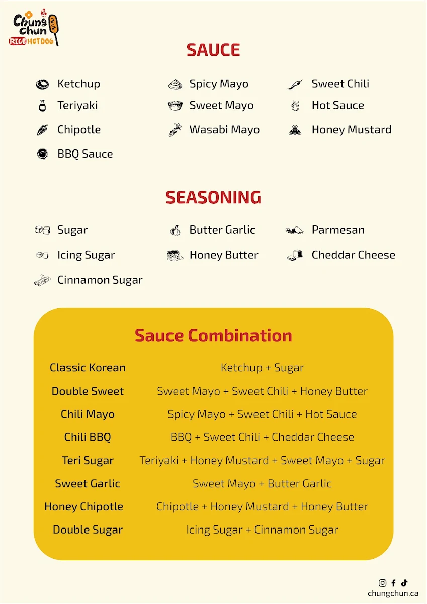 Menu, Chung Chun Rice Hot Dog