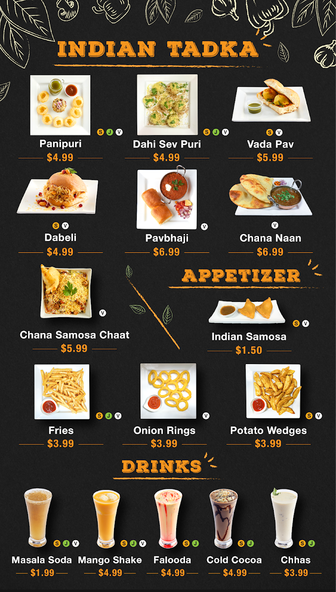 Menu, Veggie Planet Vaughan - Vegetarian Indian Pizza, Burger and Street food Restaurant