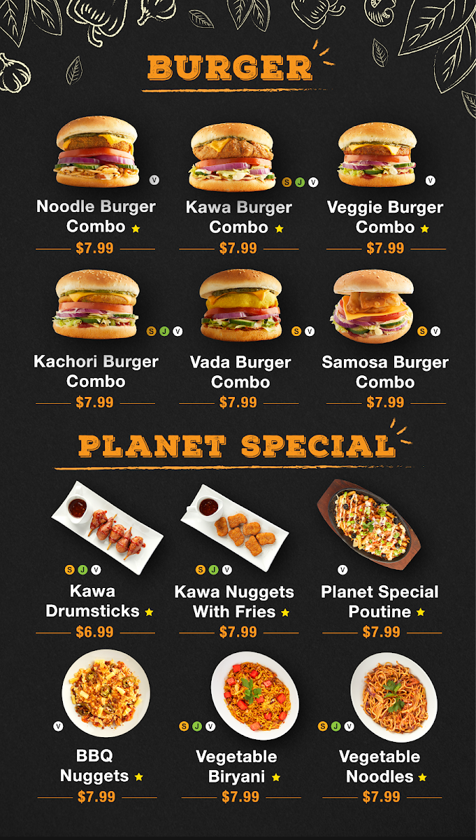 Menu, Veggie Planet Vaughan - Vegetarian Indian Pizza, Burger and Street food Restaurant