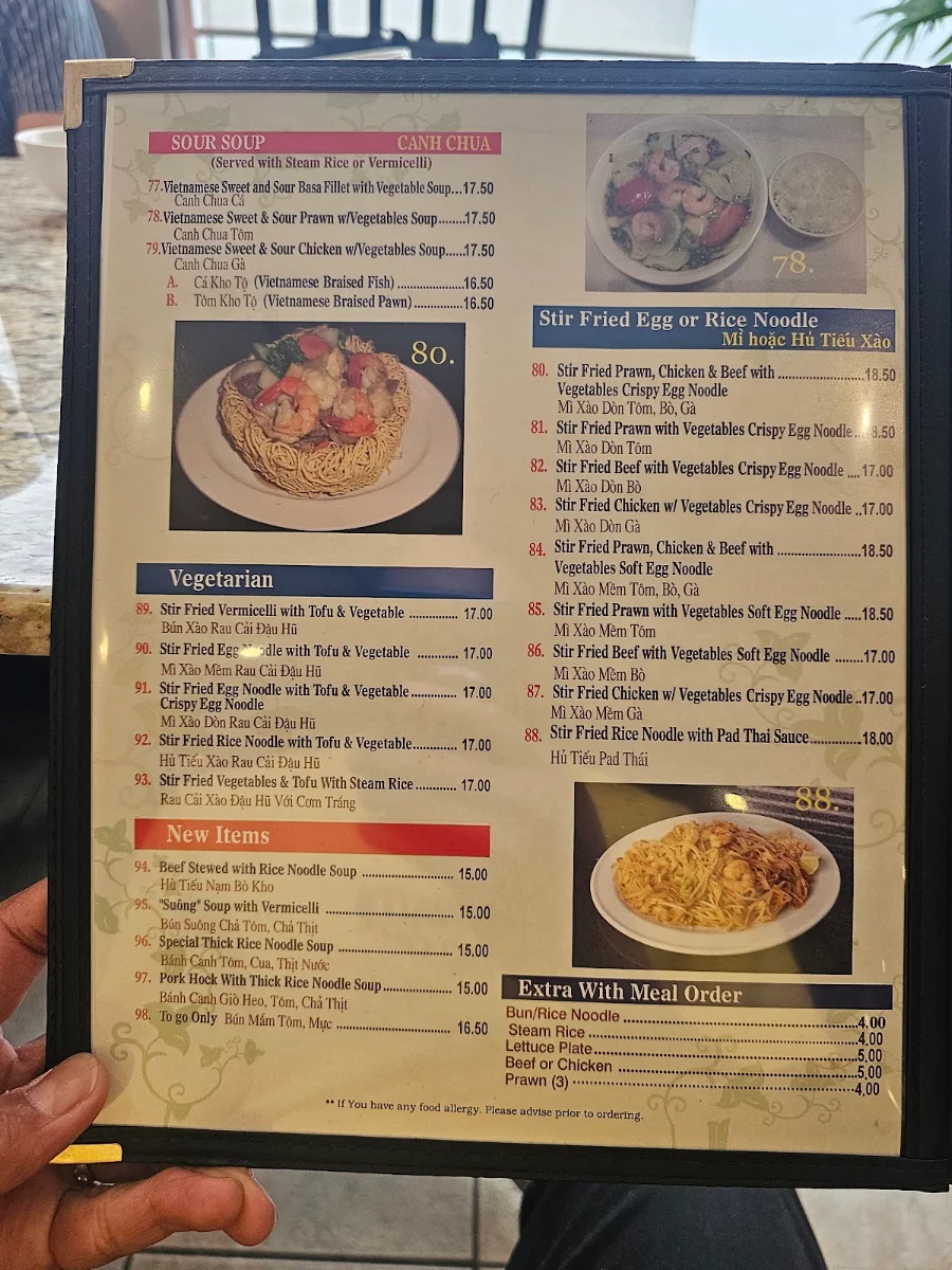 Menu, Thành Hưng Vietnamese Restaurant