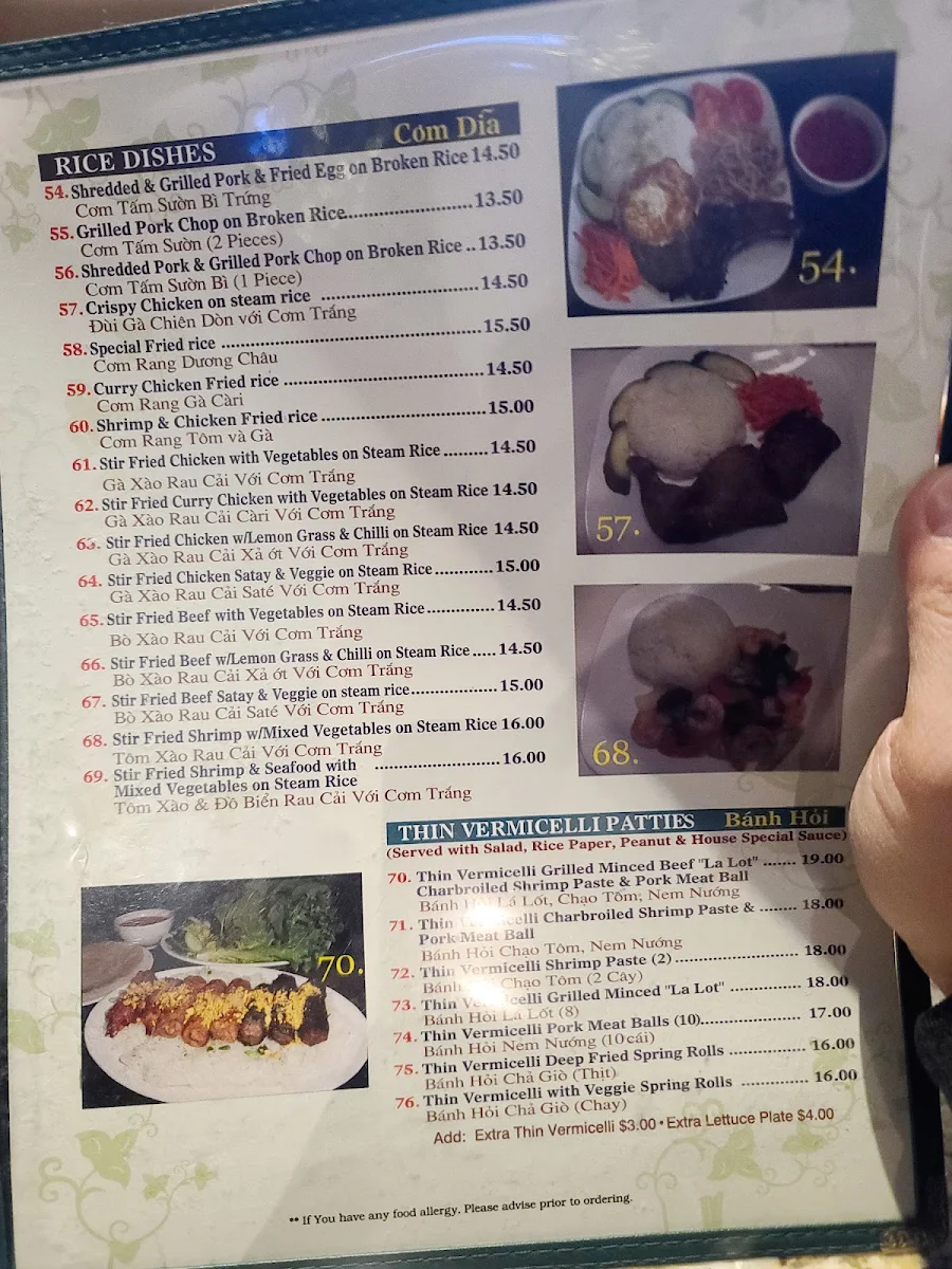 Menu, Thành Hưng Vietnamese Restaurant