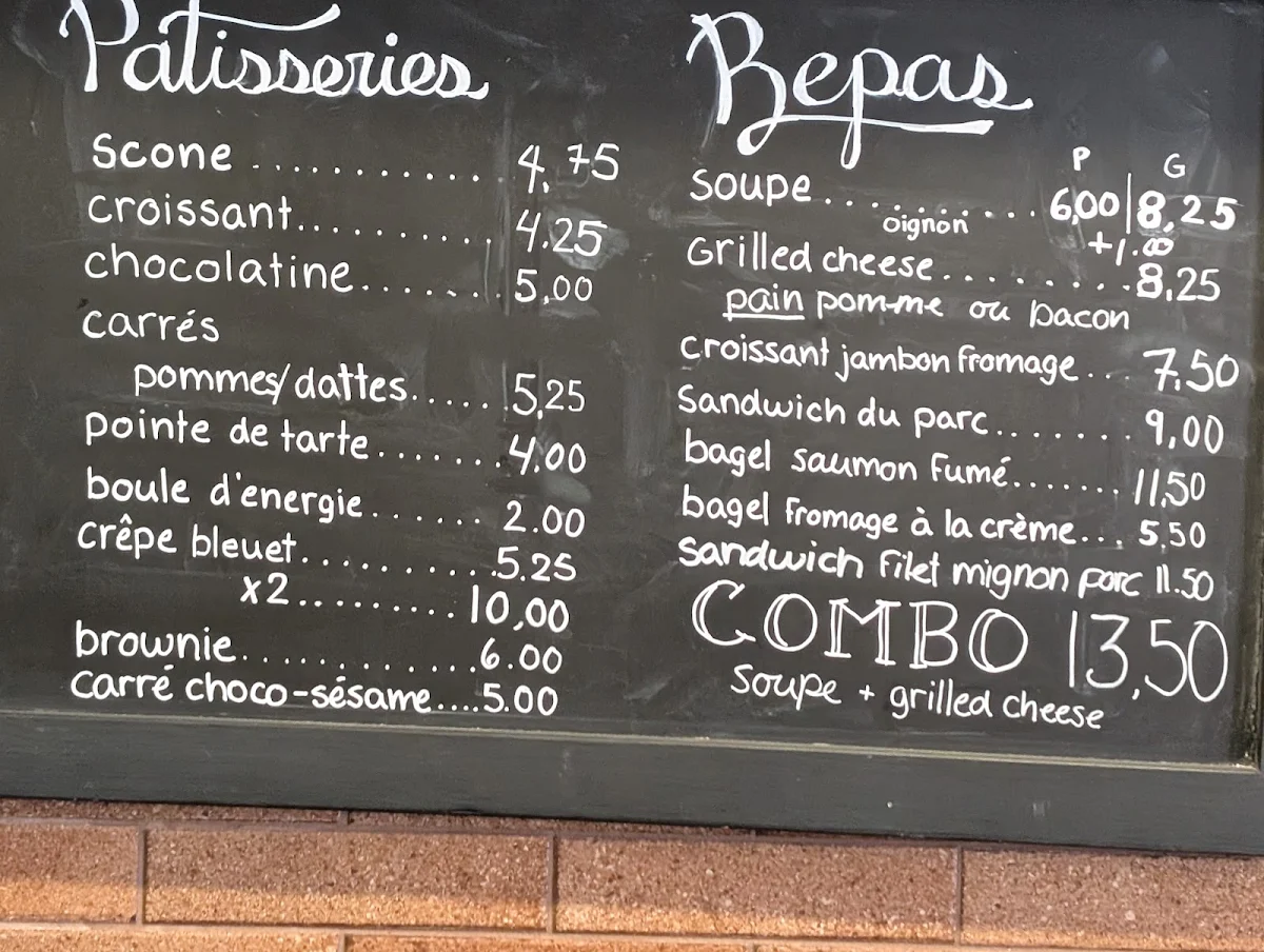 Menu, Les Hédonistes Café Buvette