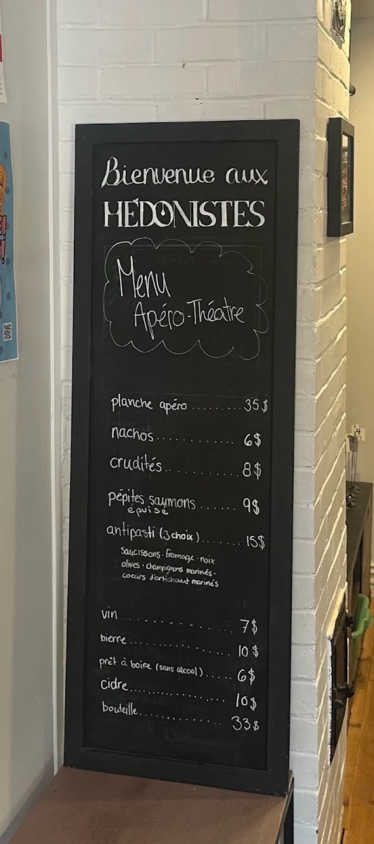 Menu, Les Hédonistes Café Buvette
