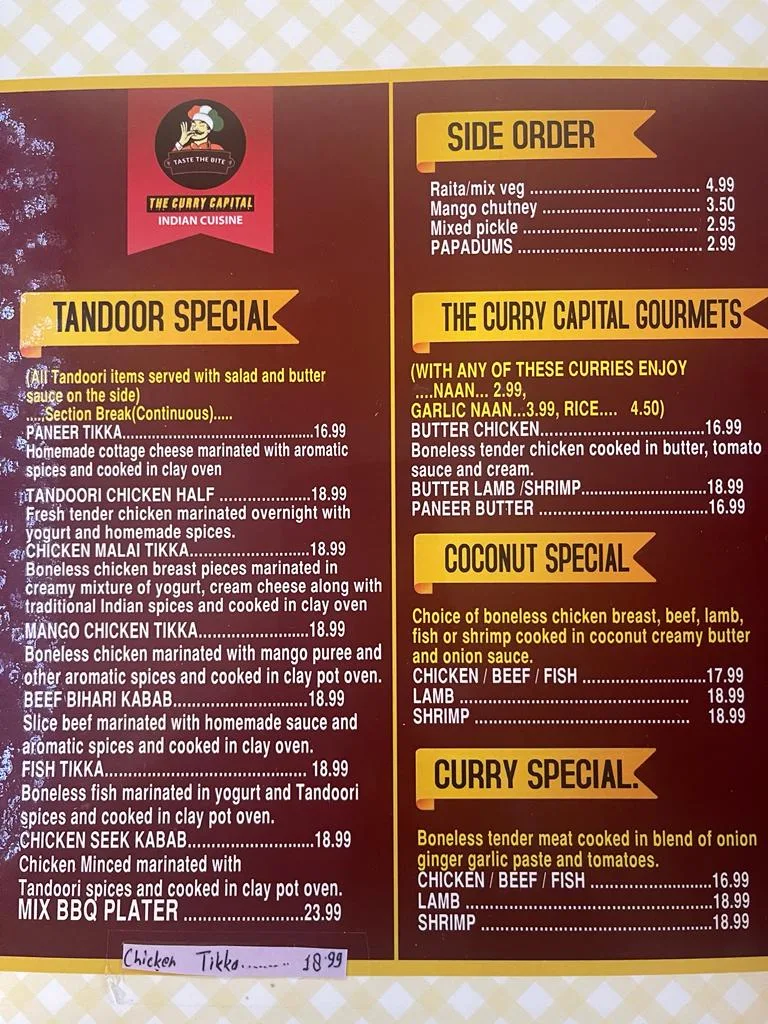 Menu, The Curry Capital