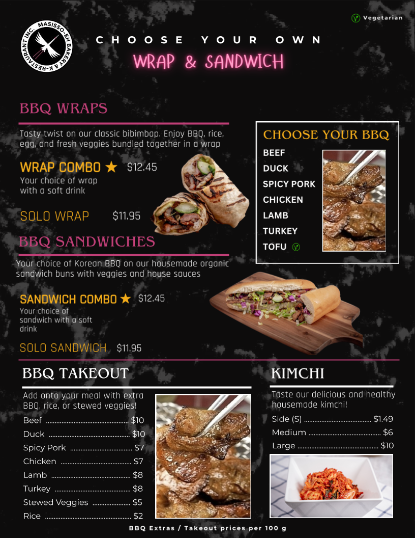 Menu, Masisseo-Eh Bakery & K-Restaurant Inc.
