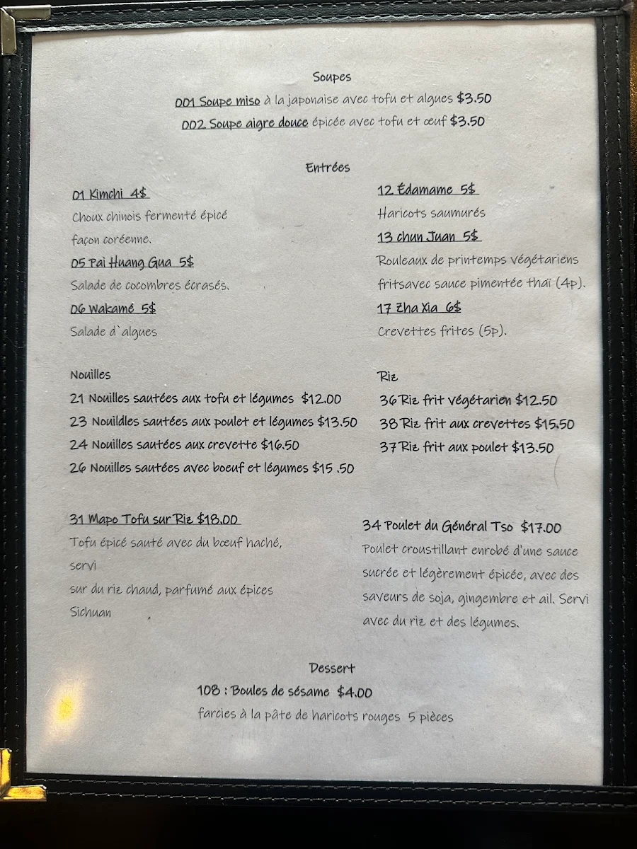 Menu, Restaurant Étoile Rouge